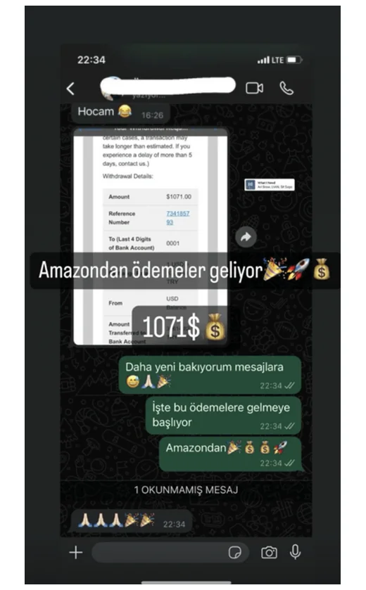 Öğrenci kanıtı: Amazon'dan gelen ödeme $1.071