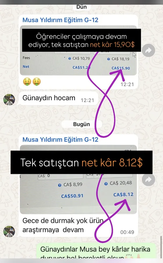 Öğrenci mesajı: Tek satıştan net kâr $15,90