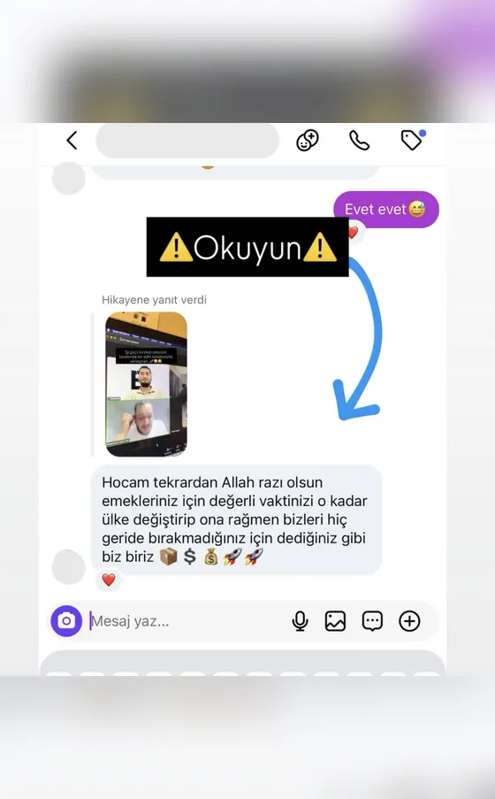 Öğrenci kanıtı: Instagram'dan gelen teşekkür
